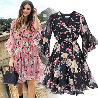 High Quality Hand Printed Floral Boho Dress Female Vestido Plus Size - Gadgetszap
