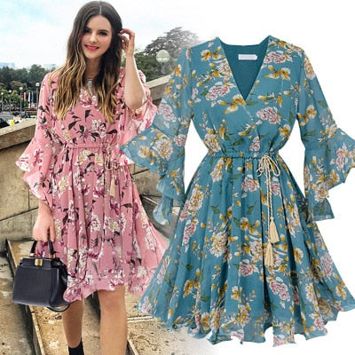 High Quality Hand Printed Floral Boho Dress Female Vestido Plus Size - Gadgetszap