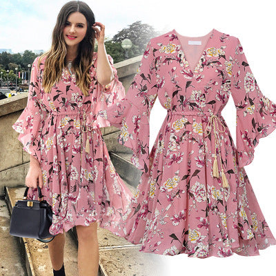 High Quality Hand Printed Floral Boho Dress Female Vestido Plus Size - Gadgetszap